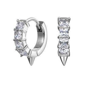 Princess Cut Mens Iced Cz Spike 925 Sterling Silver Huggie Hoop Earrings